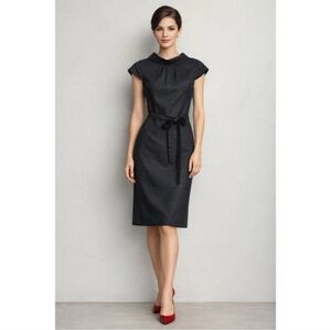 Brooks Brothers Wool Gray Cap Sleeve Waist Tie Knee-Length Sheath Dress Sz 12